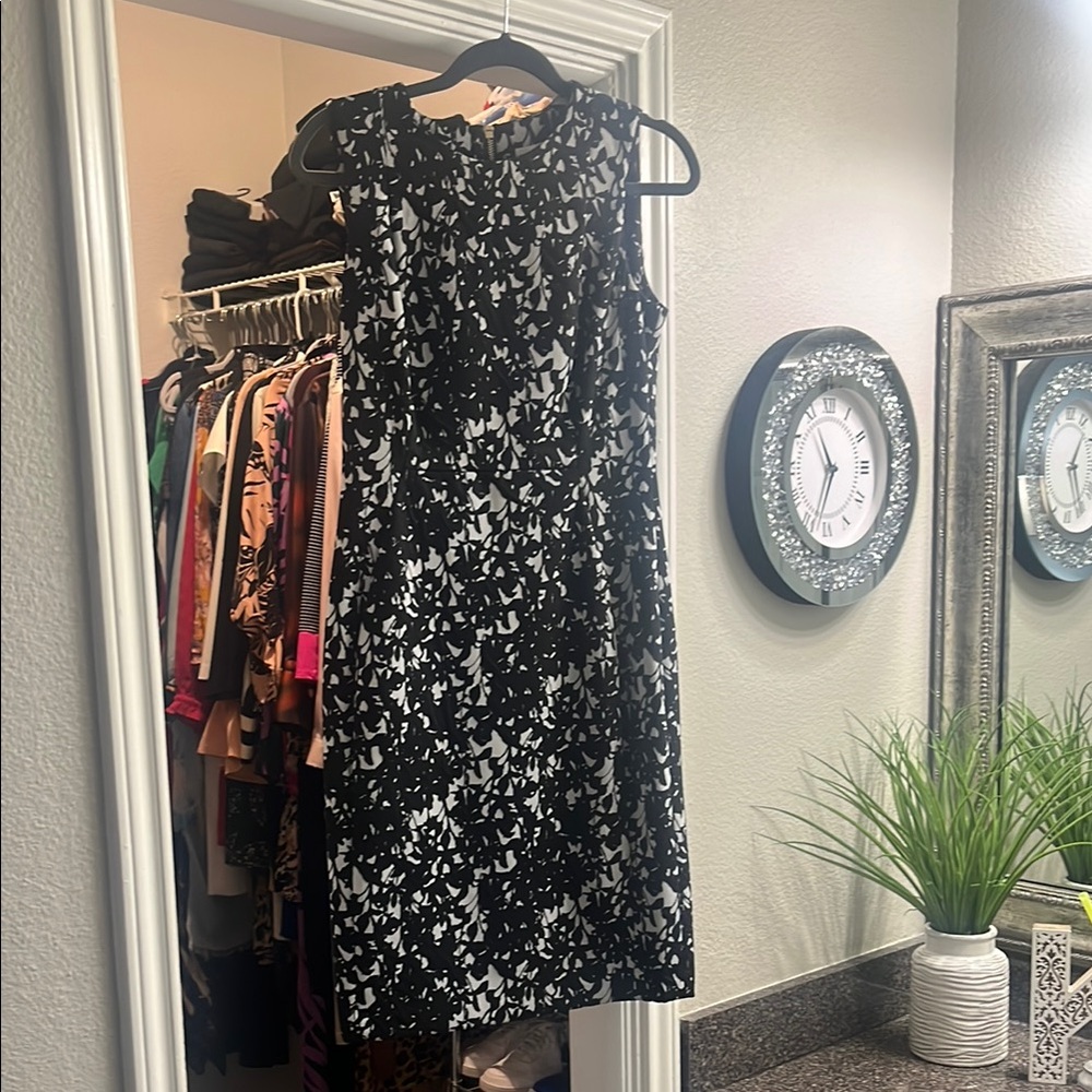 Calvin Klein Black and White Sheath Midi Dress